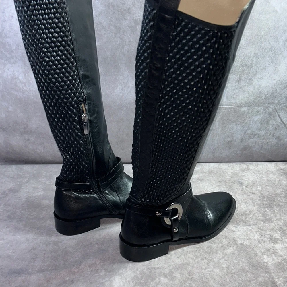 Ron White EUC Women Black Leather Knee-High Boots Sz EU 36 Quilted Cushioned